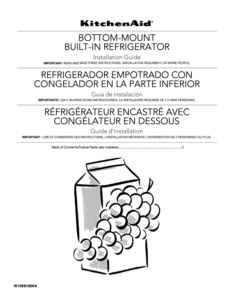 Page n°1 - Guide d'installation KitchenAid KBBL306ESS