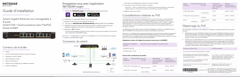 Page 1 de la notice Guide d'installation Netgear GS308PP
