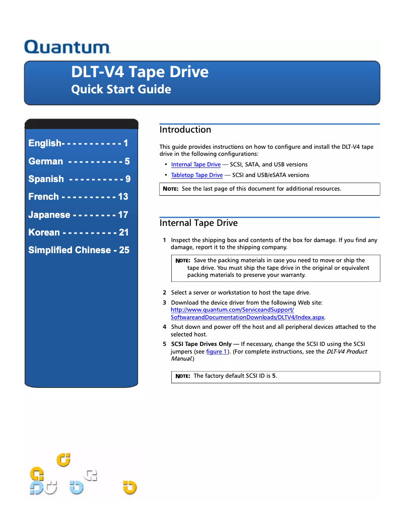 Image de la première page du manuel de l'appareil DLT-V4