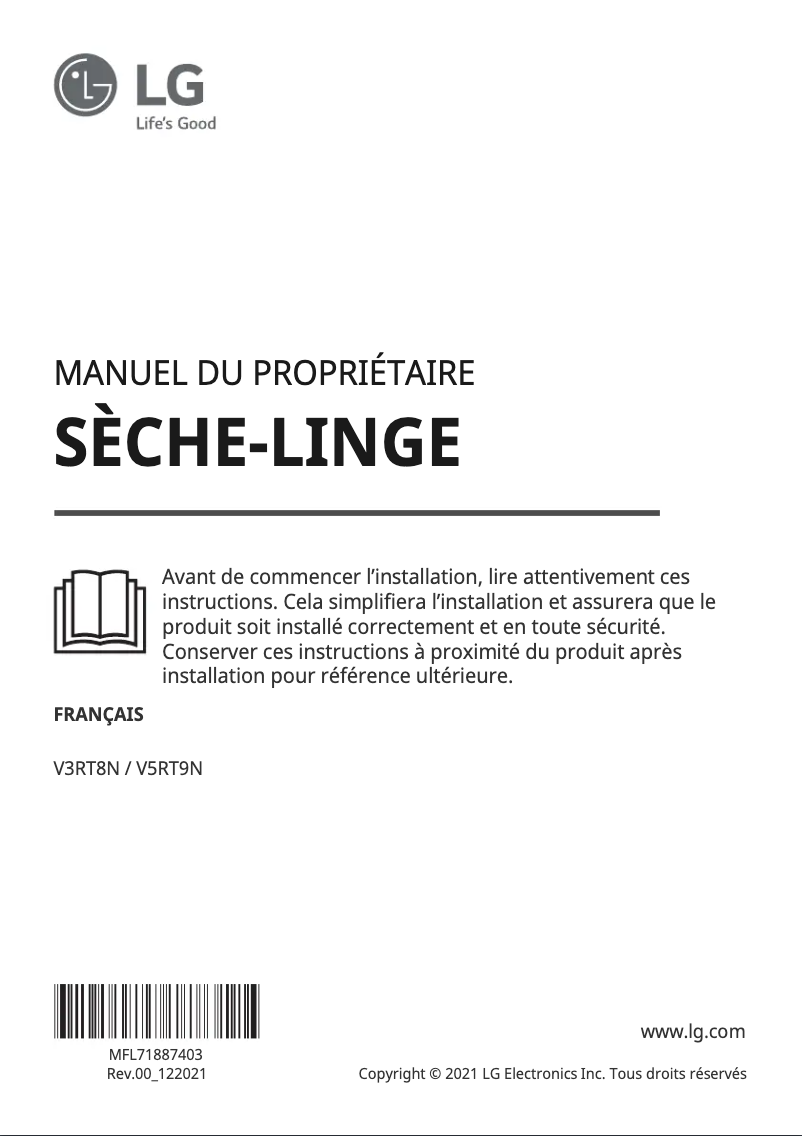 Page 1 de la notice Manuel utilisateur LG V3RT8N