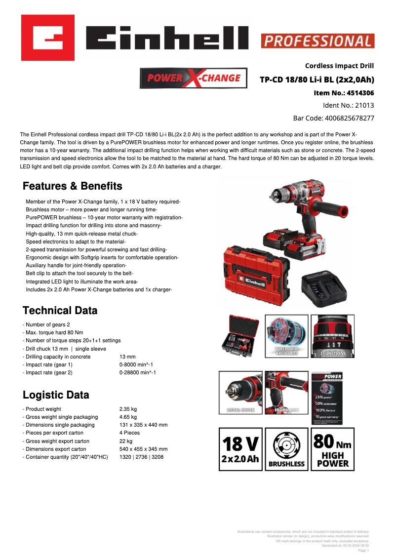 Image de la première page du manuel de l'appareil TP-CD 18/80 Li-i BL