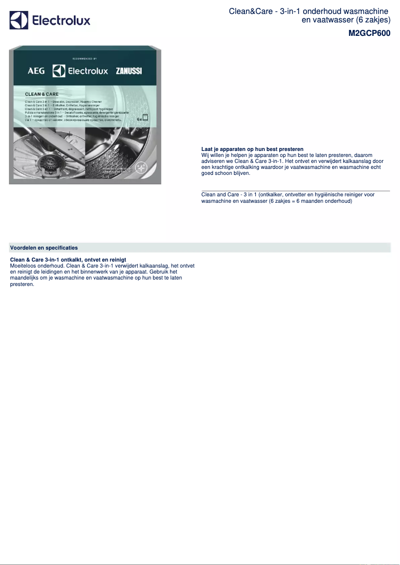 Page 1 de la notice Fiche technique Zanussi M2GCP600