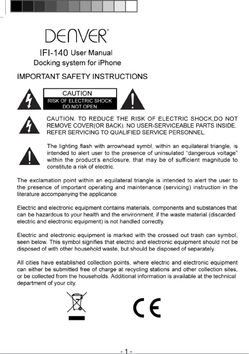 Page 1 de la notice Manuel utilisateur Denver IFI-140