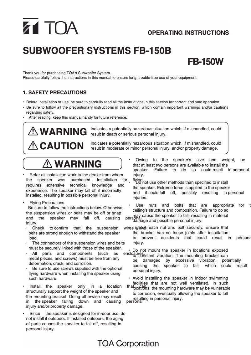Page 1 de la notice Manuel utilisateur TOA FB-150B
