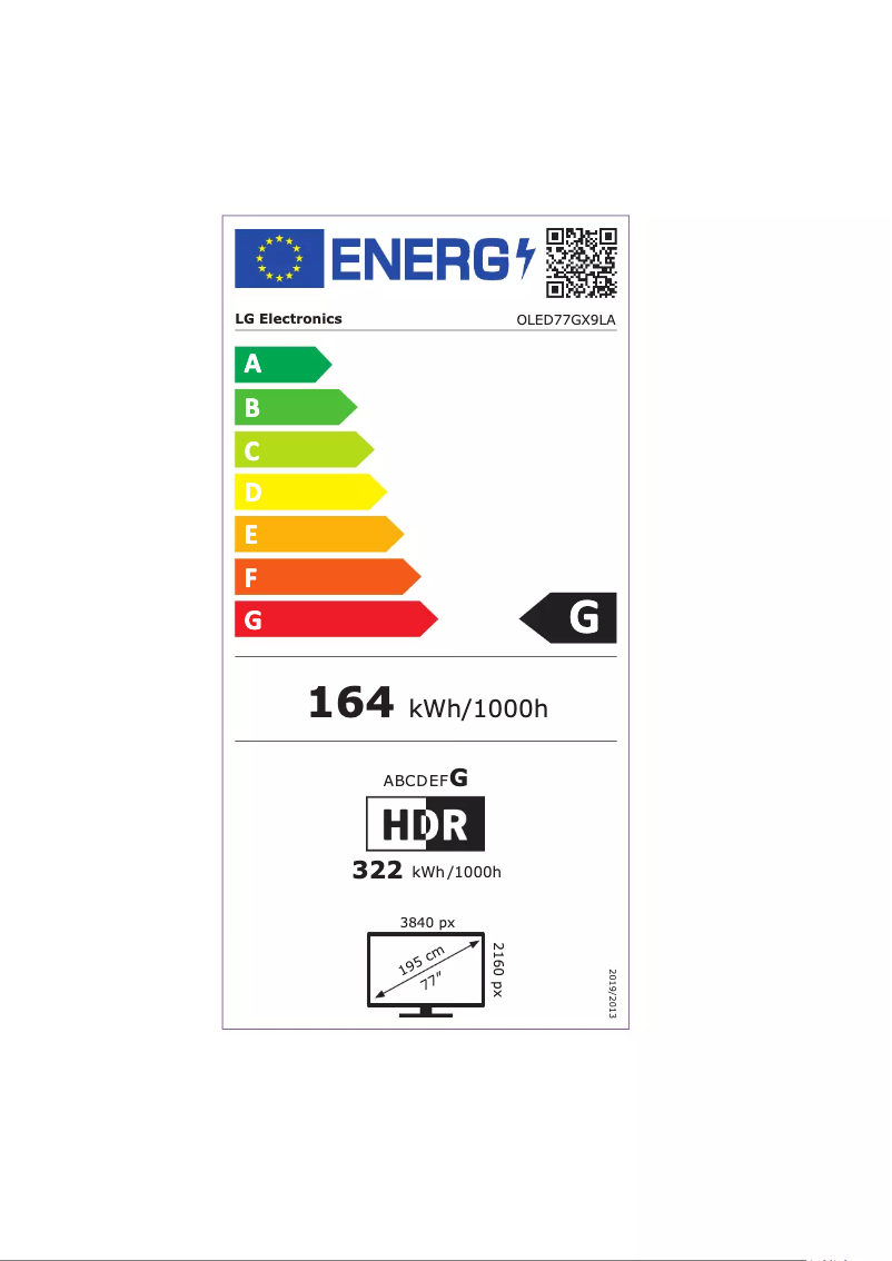 Page 1 de la notice Label énergétique LG OLED77GX9LA