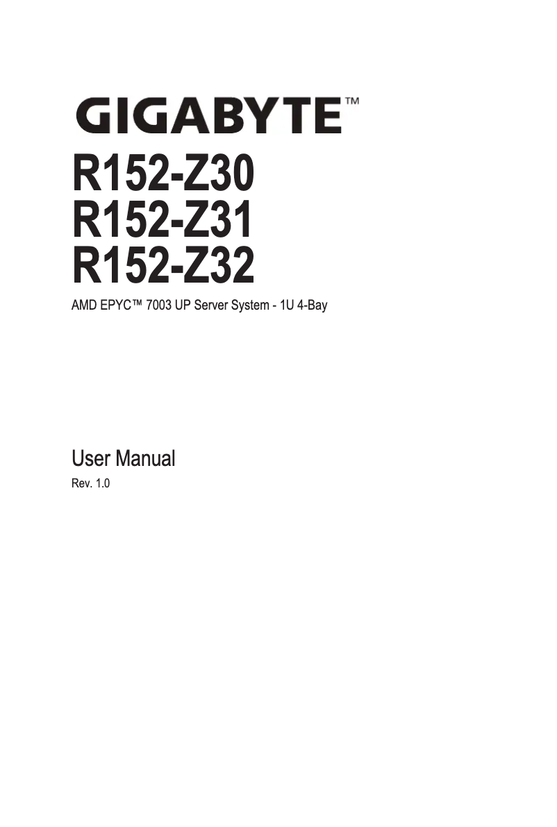 Page 1 de la notice Manuel utilisateur Gigabyte R152-Z30