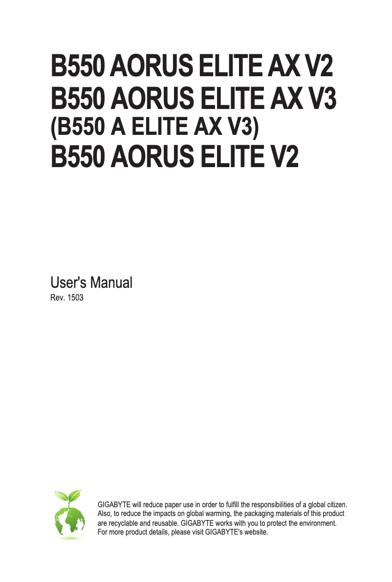 Image de la première page du manuel de l'appareil B550 Aorus Elite AX V3