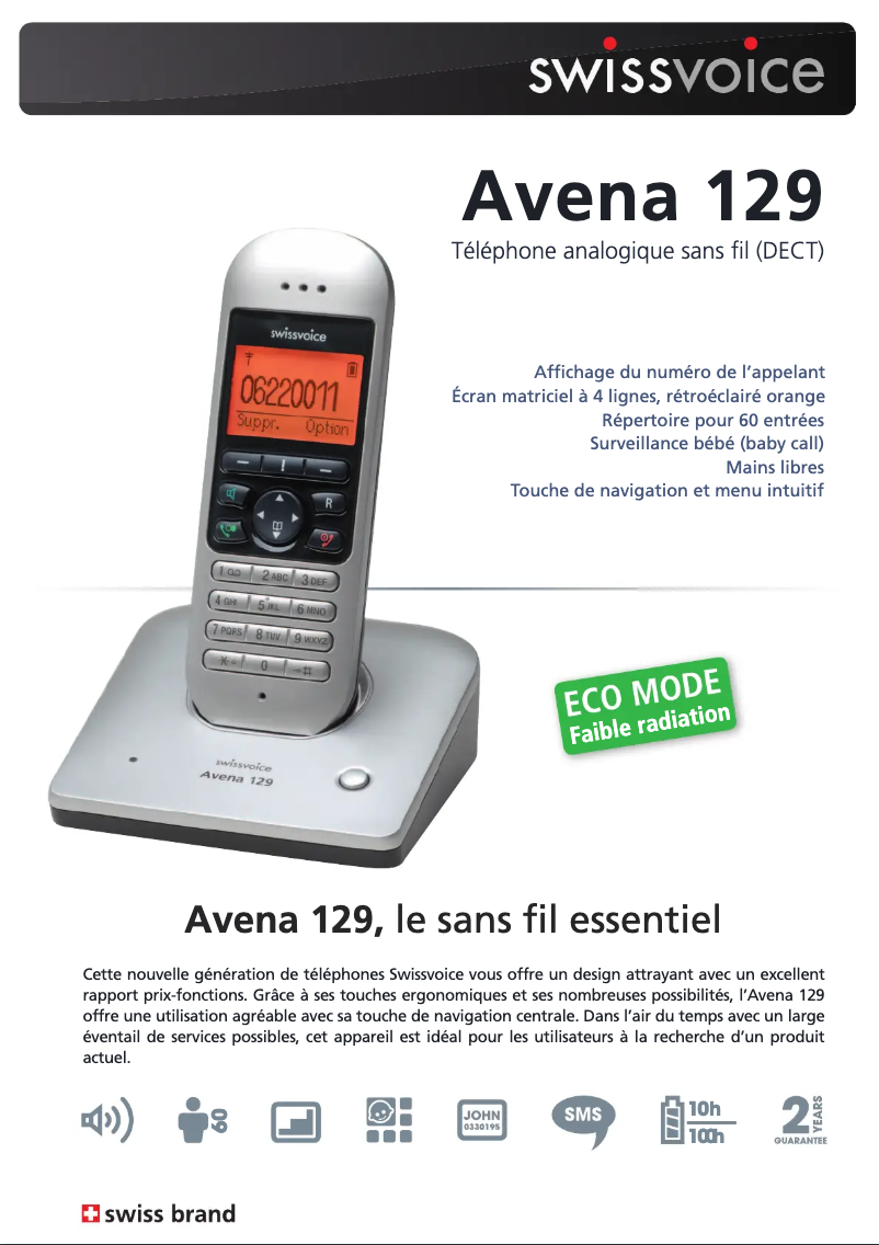 Page 1 de la notice Fiche technique Swissvoice Avena 129