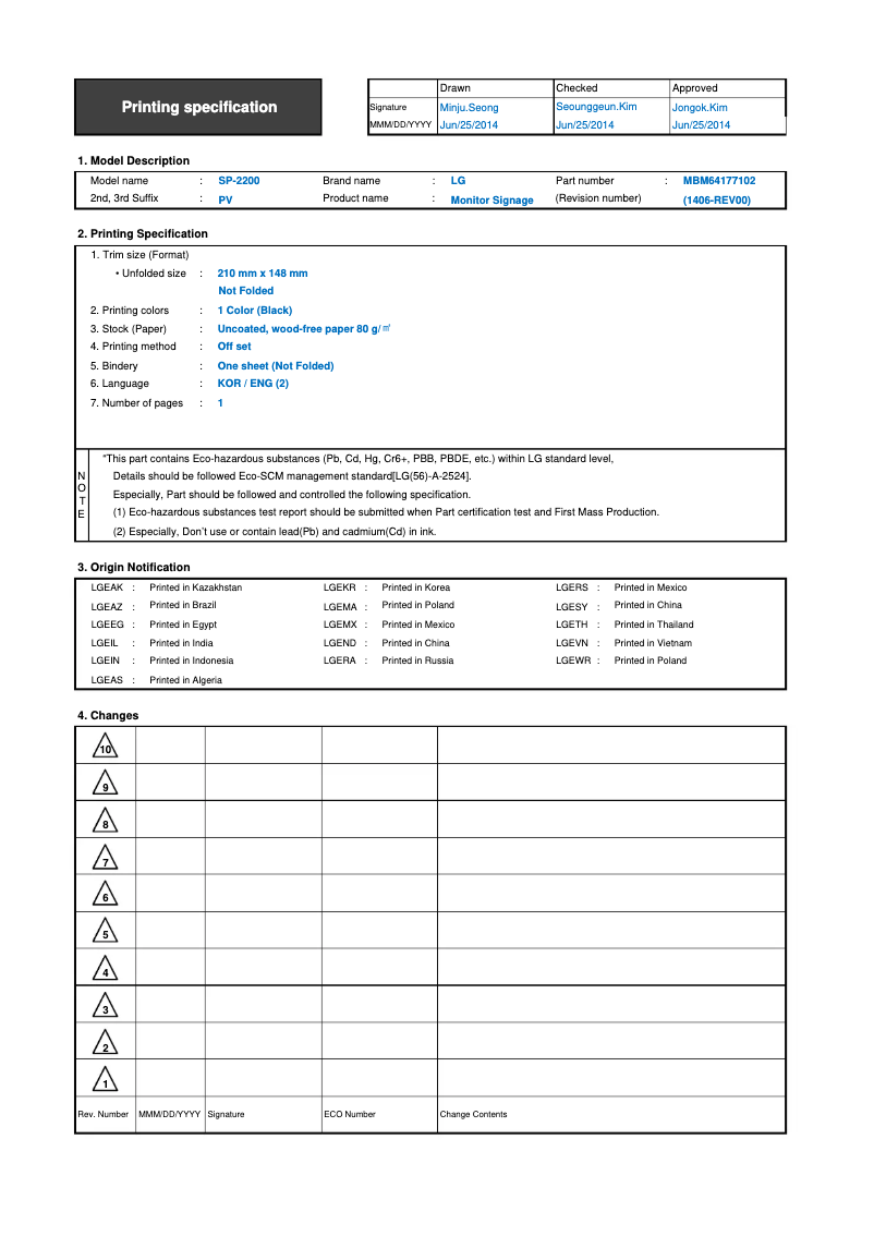 Page n°1 - Manuel utilisateur LG SP-2200