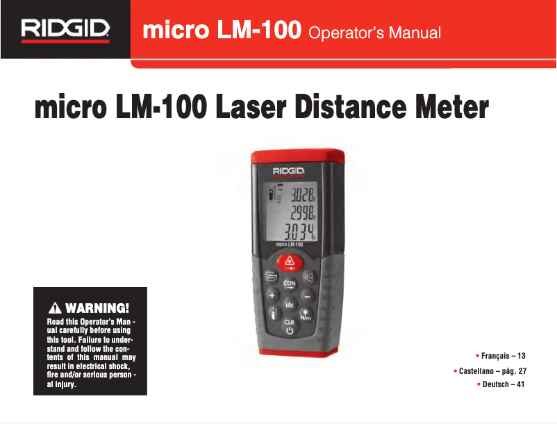 Page n°1 - Manuel utilisateur Ridgid Micro LM-100
