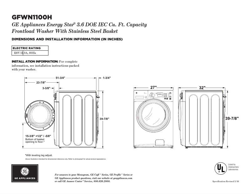 Image de la première page du manuel de l'appareil GFWN1100HWW
