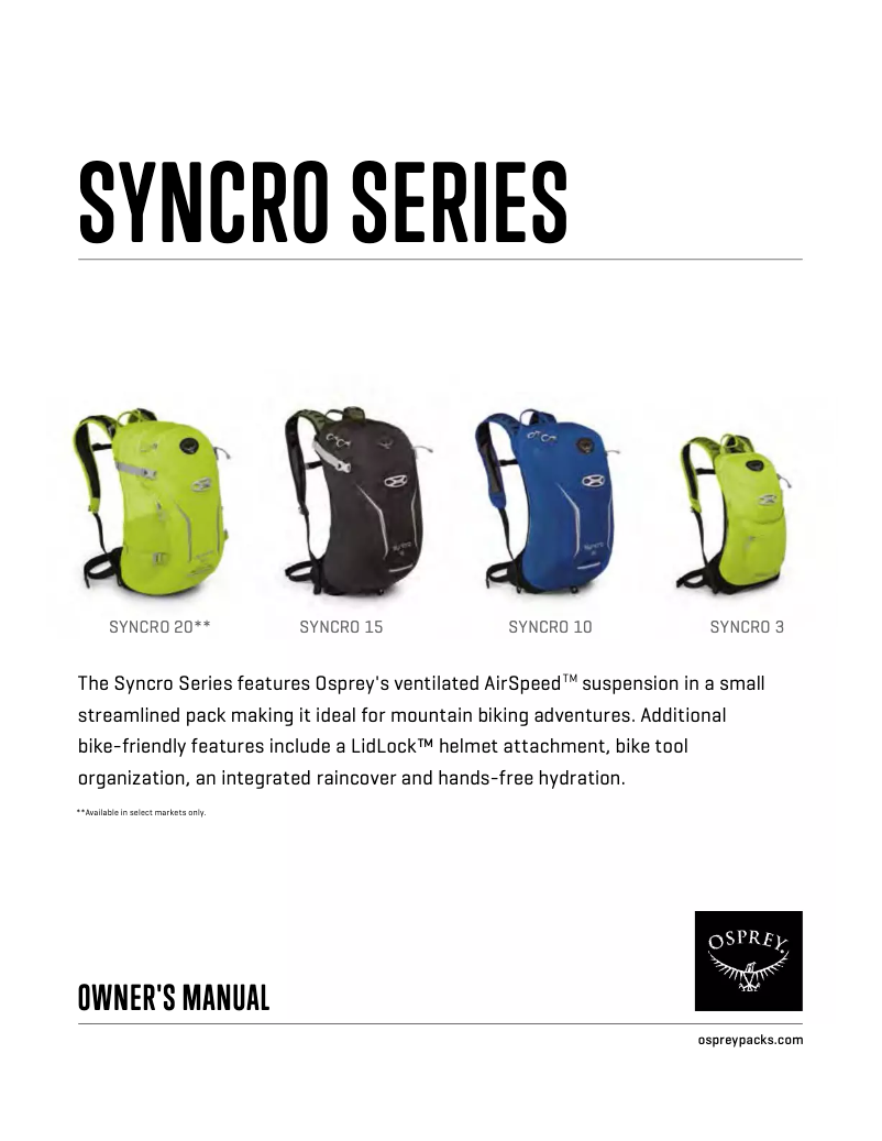 Page n°1 - Manuel utilisateur Osprey Syncros 20