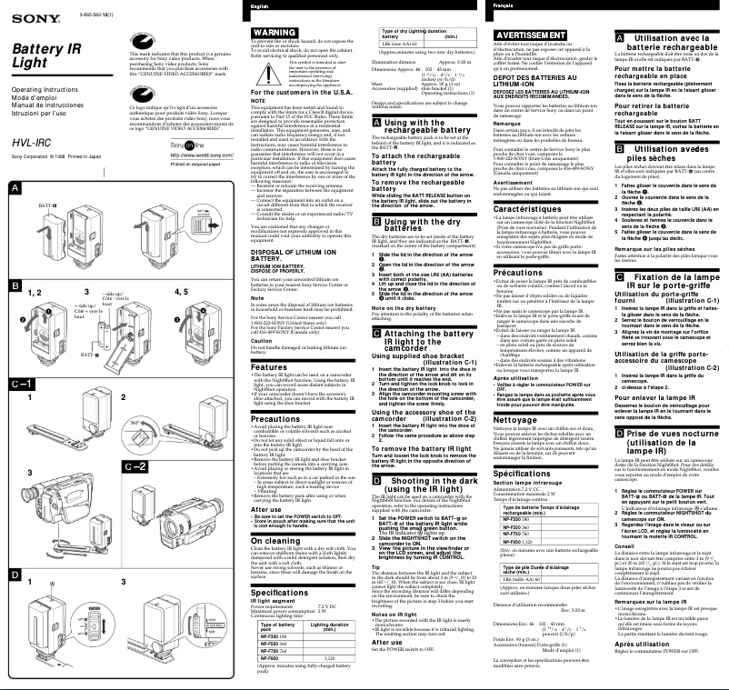 Page n°1 - Manuel utilisateur Sony HVL-IRC