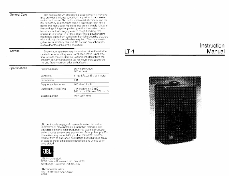 Page n°1 - Manuel utilisateur JBL LT-1