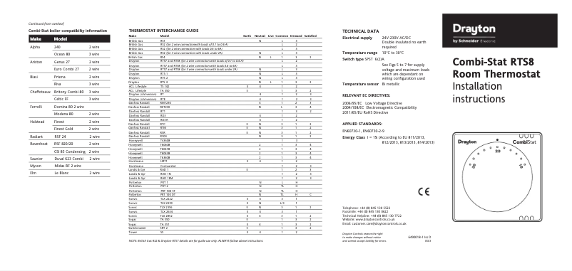 Page n°1 - Guide d'installation Drayton Combi-Stat RTS8