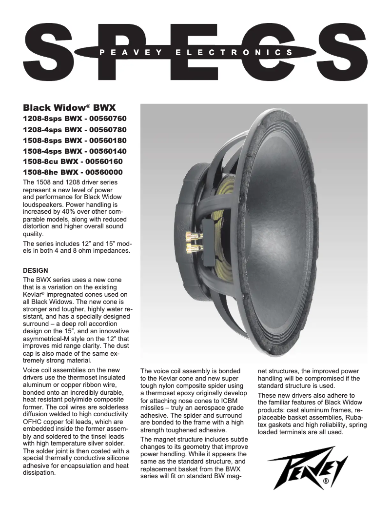 Page 1 de la notice Manuel utilisateur Peavey Black Widow 1508-8