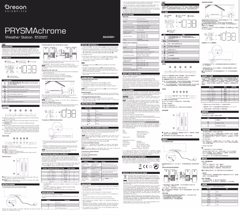 Page 1 de la notice Manuel utilisateur Oregon Scientific BAA292H