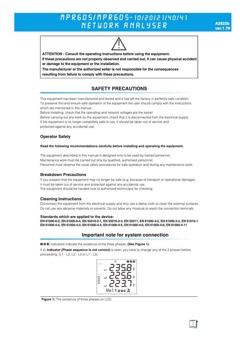 Page 1 de la notice Manuel utilisateur ENTES MPR-60S-41