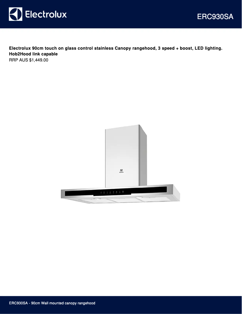 Page 1 de la notice Fiche technique Electrolux ERC930SA