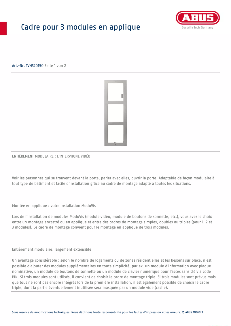 Page n°1 - Fiche technique Abus TVHS20150