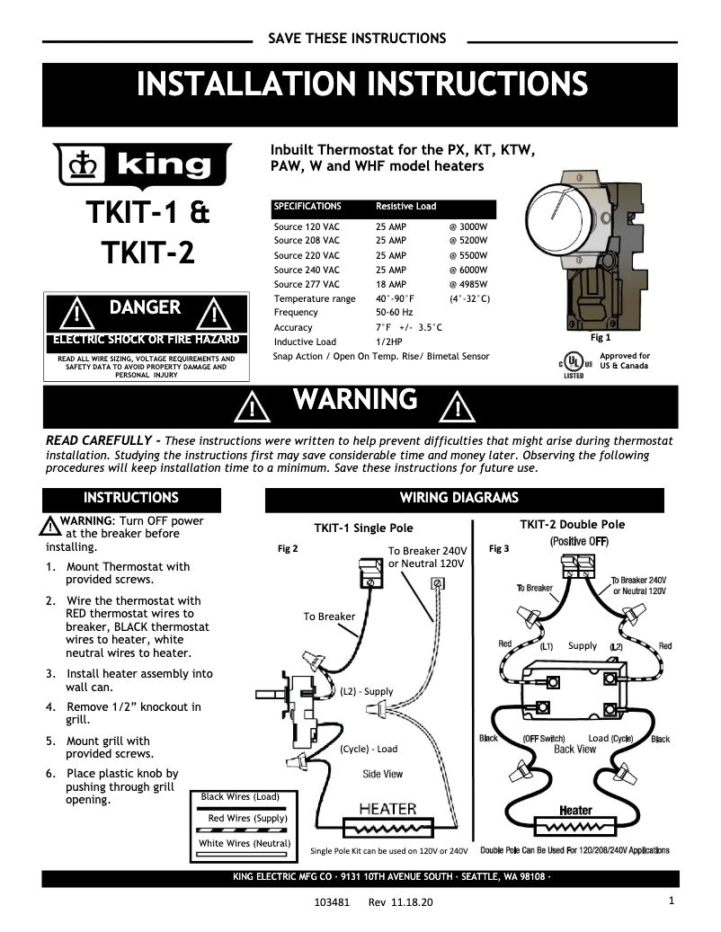 Page n°1 - Manuel utilisateur King TKIT-2B