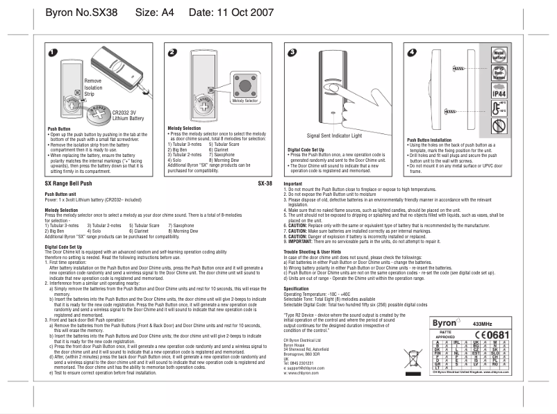 Page n°1 - Manuel utilisateur Byron SX38