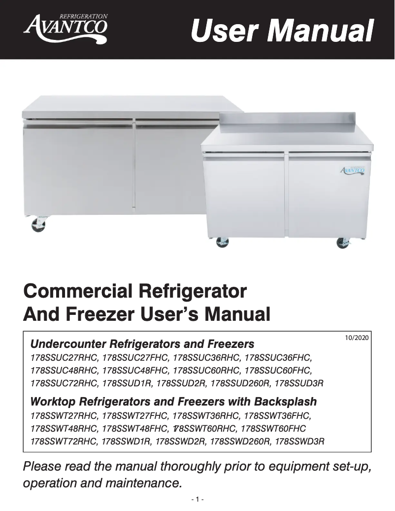 Page 1 de la notice Manuel utilisateur Avantco GDC-15-HC