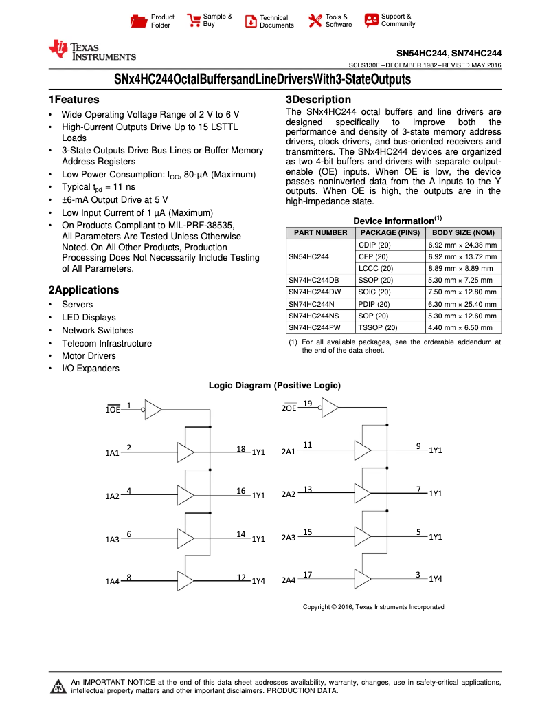Page 1 de la notice Manuel utilisateur Texas Instruments SN74HC244DWR
