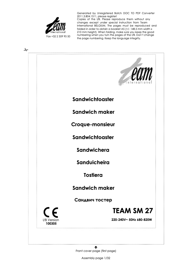 Page n°1 - Manuel utilisateur Team SM 27