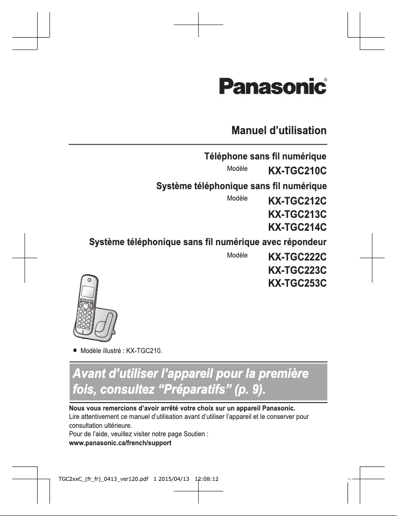 Image de la première page du manuel de l'appareil KX-TGC253