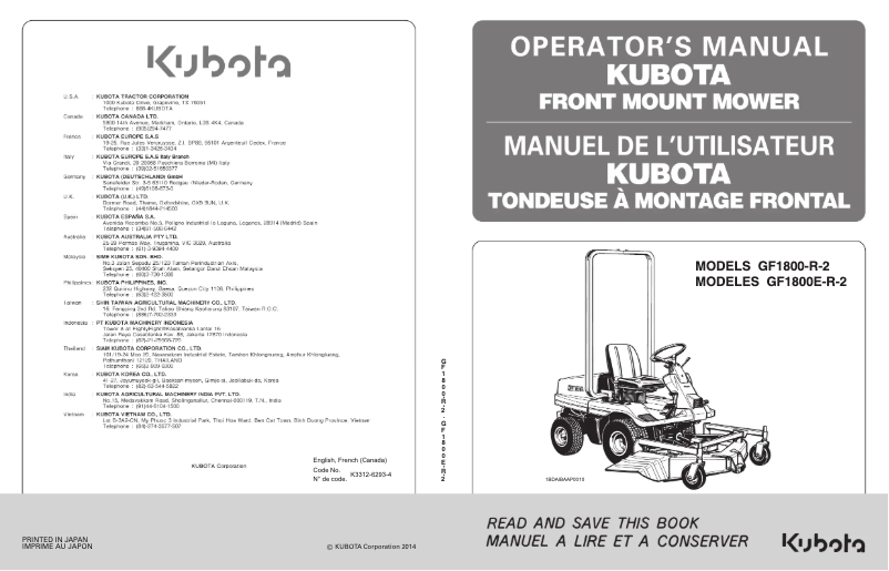 Page 1 de la notice Manuel utilisateur Kubota GF1800