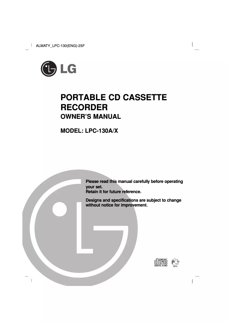 Page 1 de la notice Manuel utilisateur LG LPC-130X