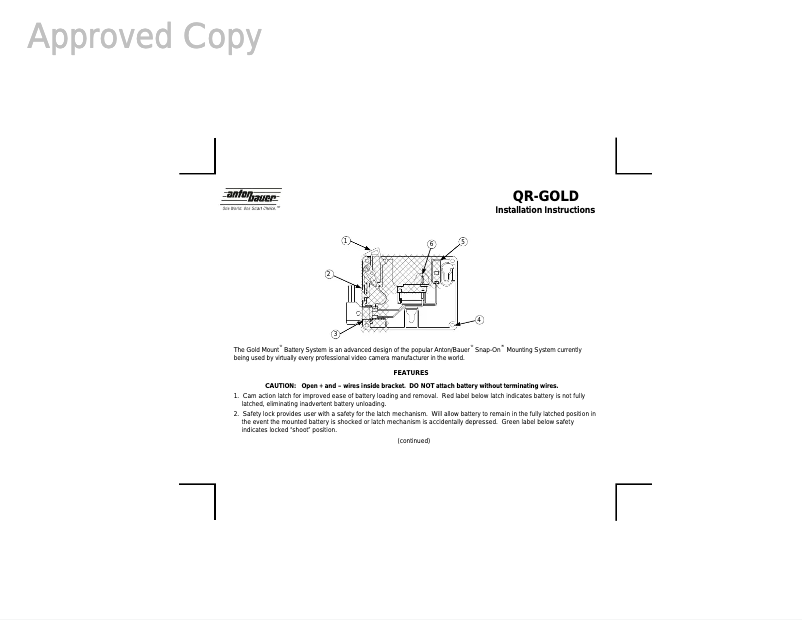 Page 1 of the manual User Manual Anton/Bauer QR-Gold Digital
