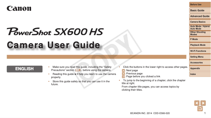 Página 1 del manual Manual de usuario Canon PowerShot SX600 HS