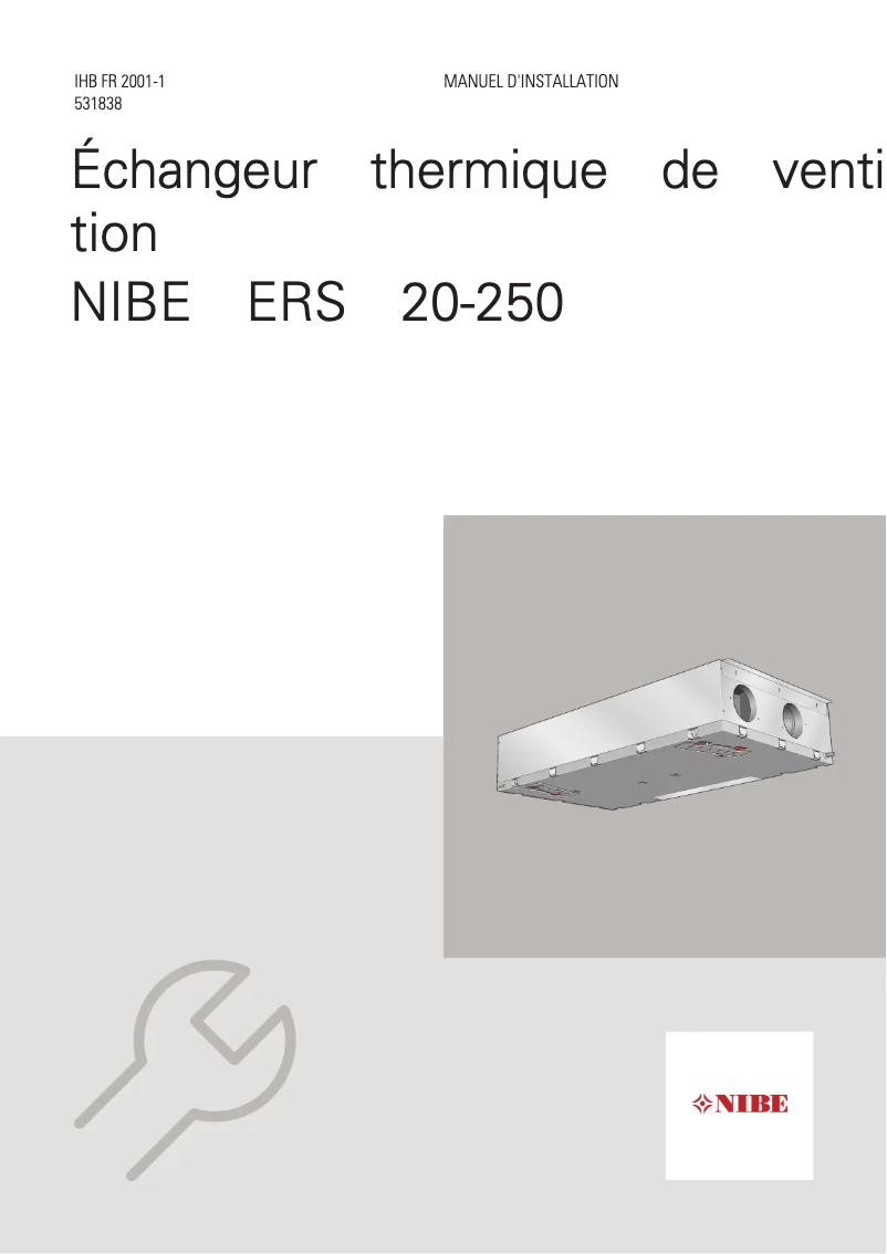 Page 1 de la notice Guide d'installation Nibe ERS 20-250