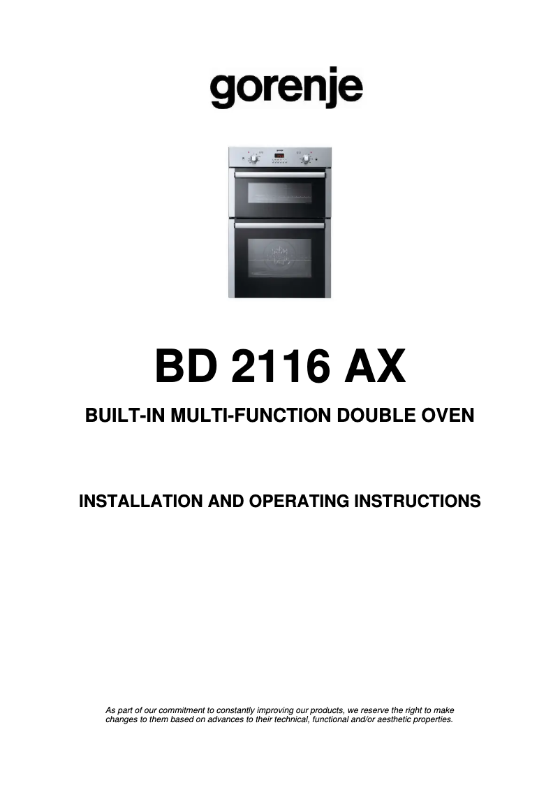 Page n°1 - Manuel utilisateur Gorenje BD2116