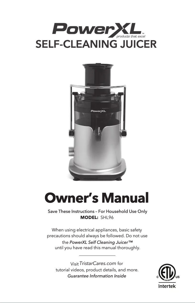 Page 1 de la notice Manuel utilisateur PowerXL Self-Cleaning Juicer SHL96