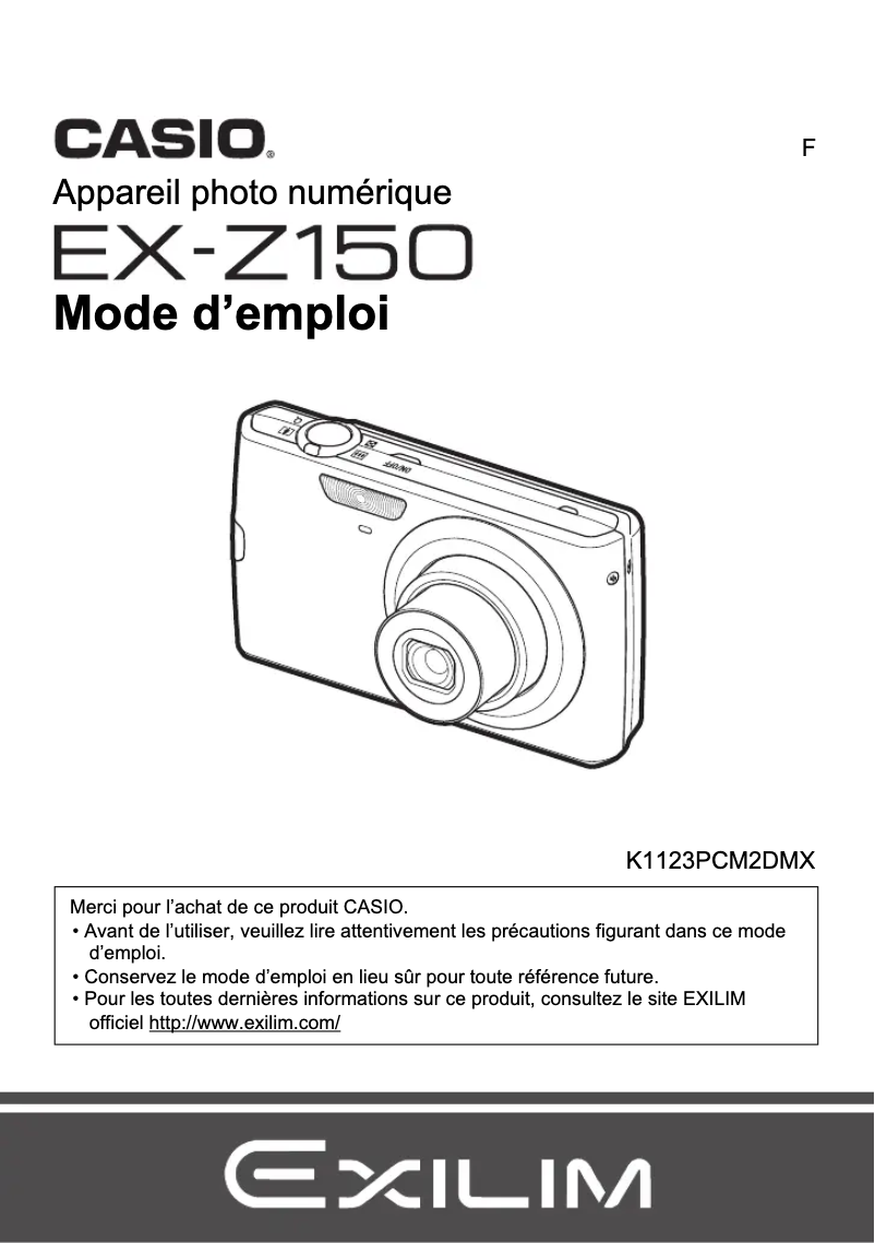 Image de la première page du manuel de l'appareil Exilim EX-Z150