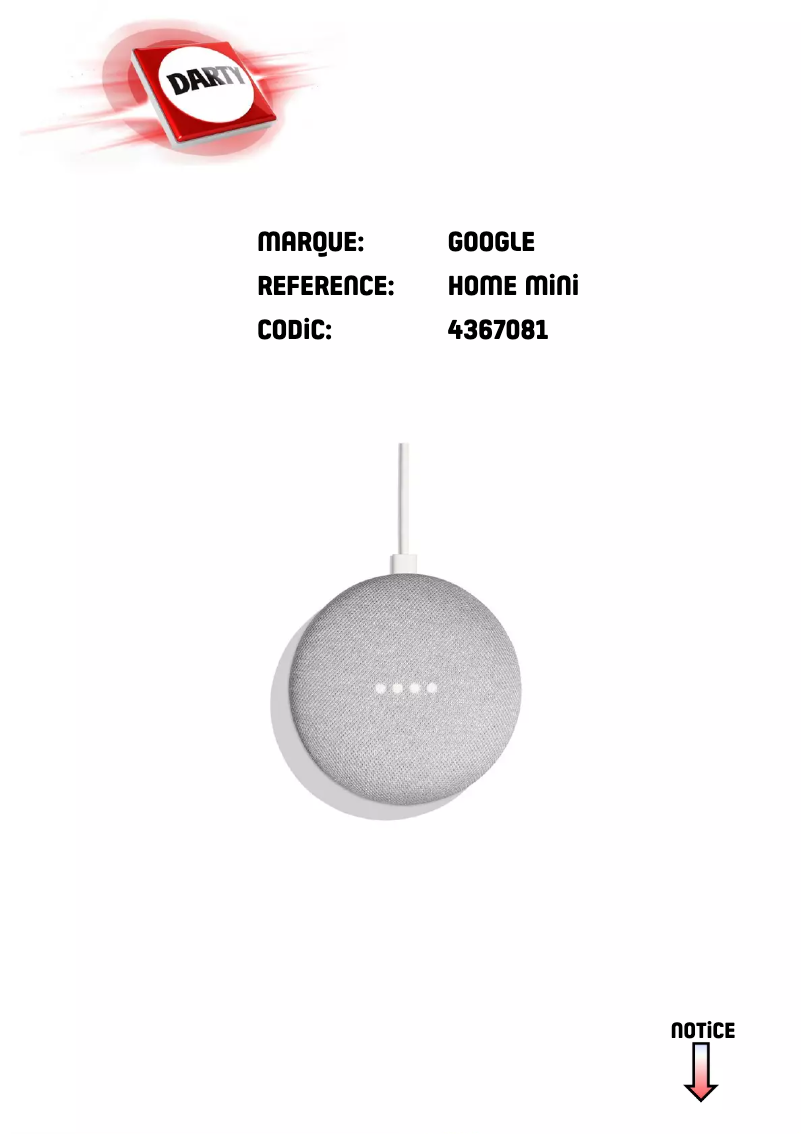 Page 1 de la notice Manuel utilisateur Google Home Mini