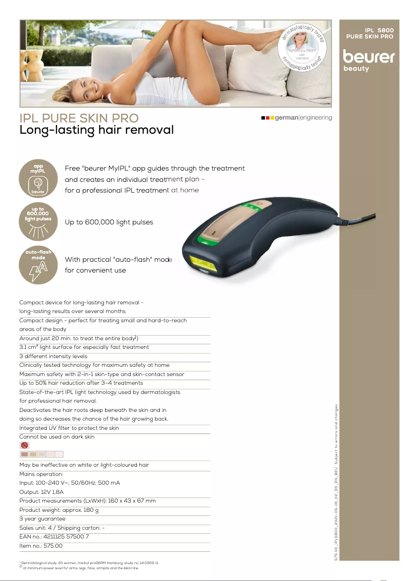 Page n°1 - Fiche technique Beurer Pure Skin Pro IPL 5800
