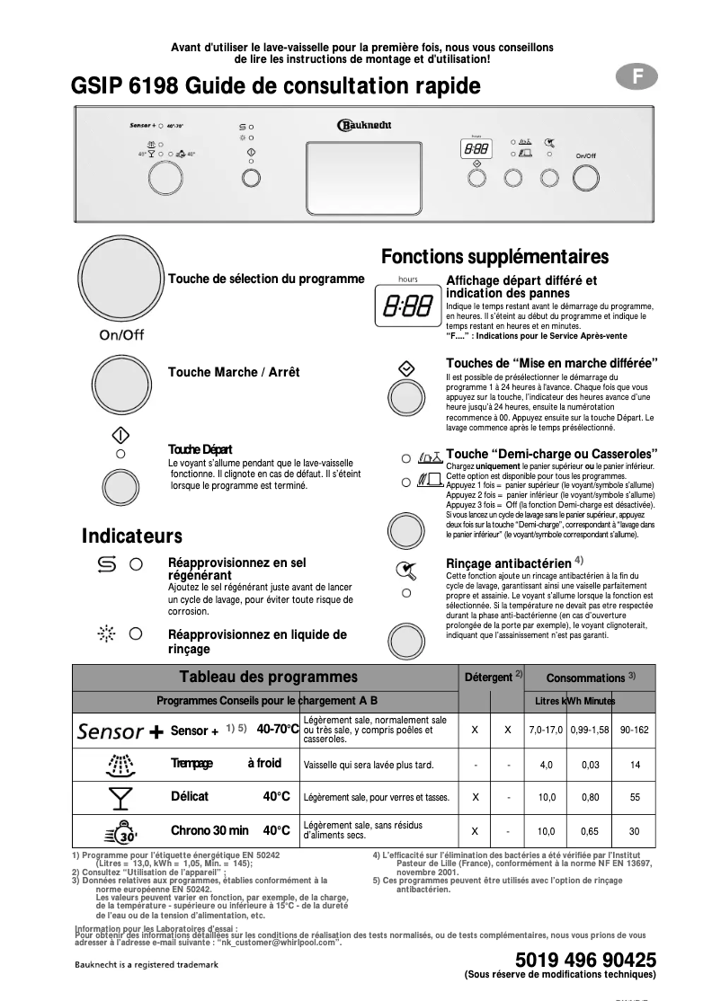 Page n°1 - Manuel utilisateur Bauknecht GSIP 6198