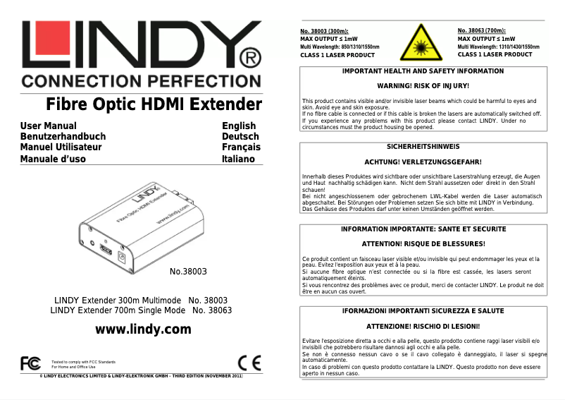 Page 1 de la notice Manuel utilisateur Lindy 38063