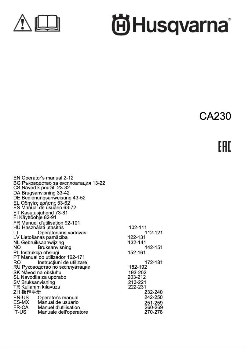 Page n°1 - Manuel utilisateur Husqvarna CA230