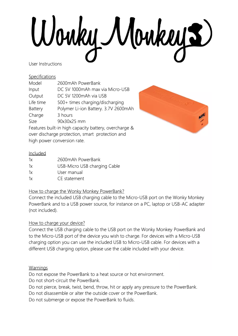 Page 1 de la notice Manuel utilisateur Wonky Monkey WM PB-2600