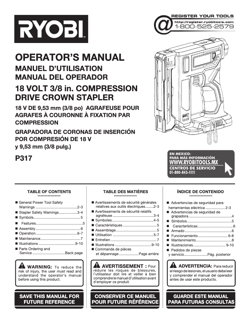Page n°1 - Manuel utilisateur RYOBI P317