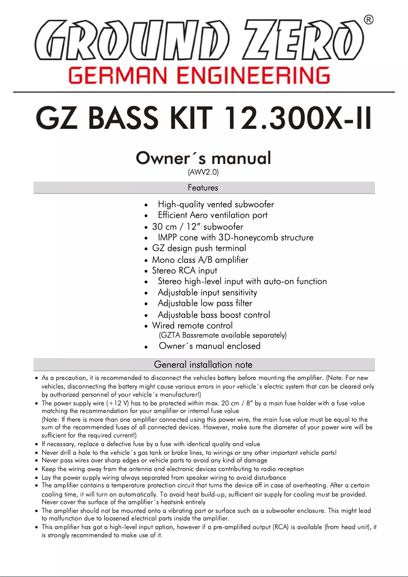 Imagen de la primera página del manual del dispositivo GZ BASS KIT 12.300X-II
