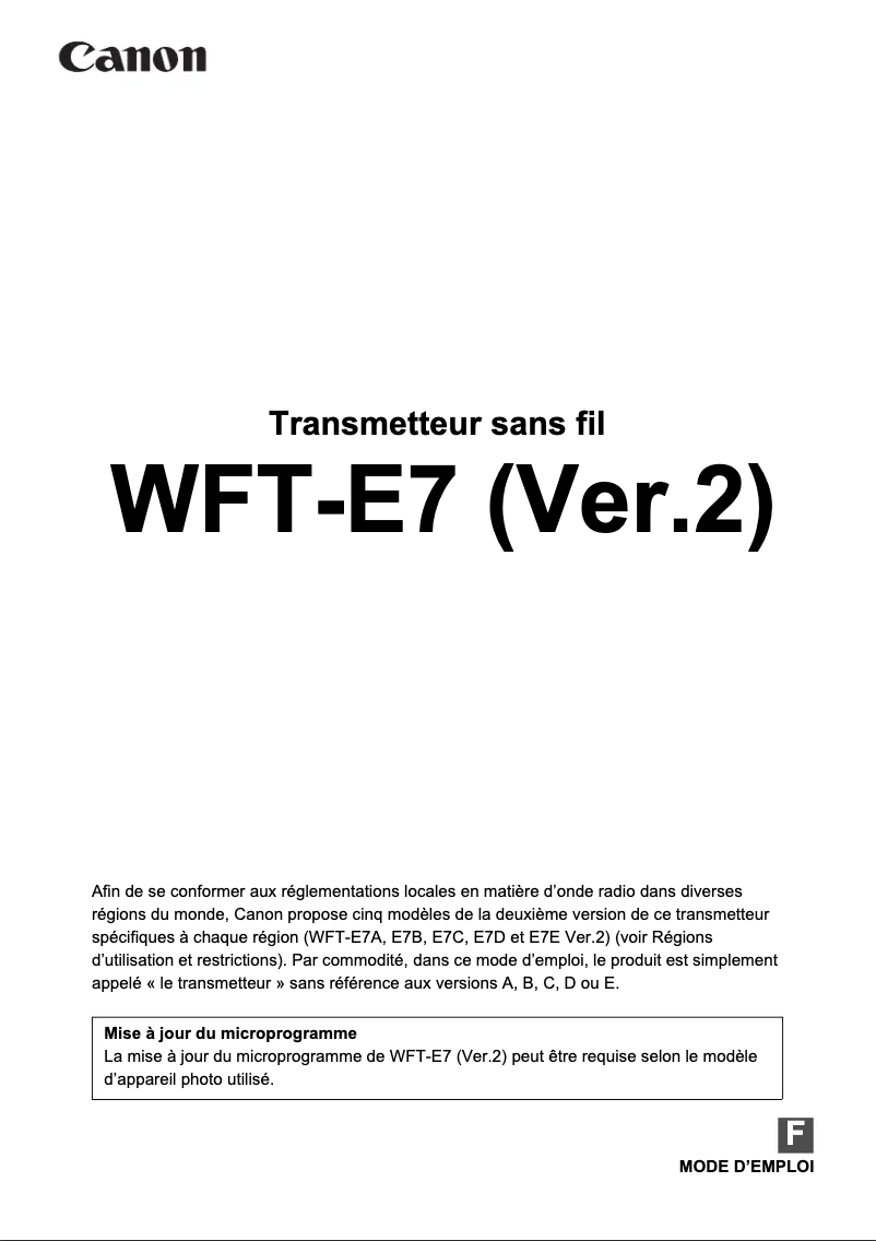 Page 1 de la notice Manuel utilisateur Canon WFT-E7