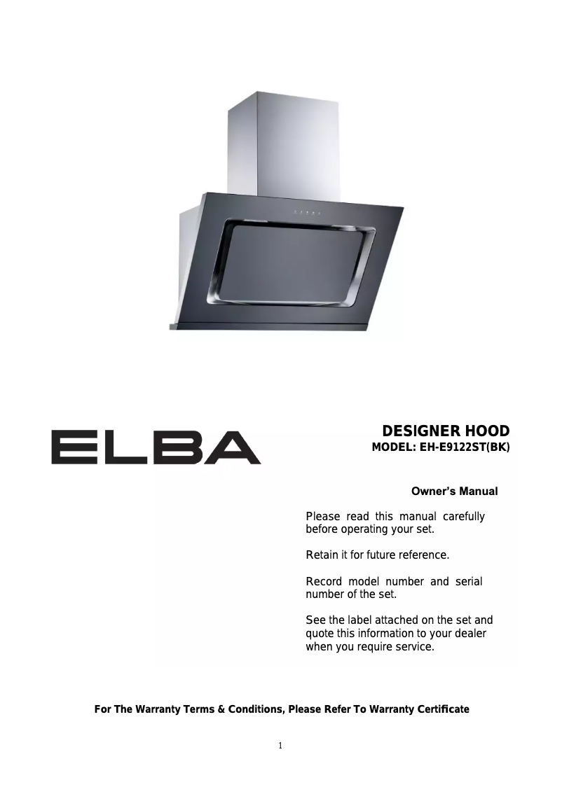 Page 1 de la notice Manuel utilisateur Elba ETERNO EH-E9122ST(BK)