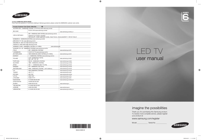 Page 1 de la notice Manuel utilisateur Samsung UE37B6000