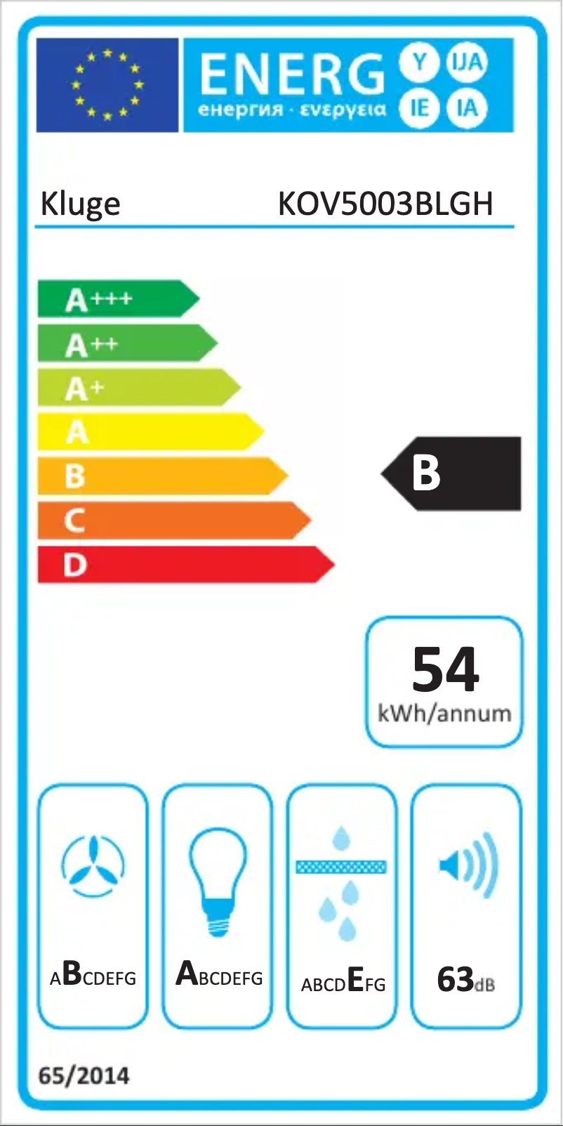 Page n°1 - Label énergétique Kluge KOV5003BLGH
